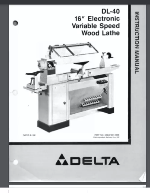 Delta DL-40 16 inch Electronic Variable Speed Wood Lathe Instruction Manual 32 p