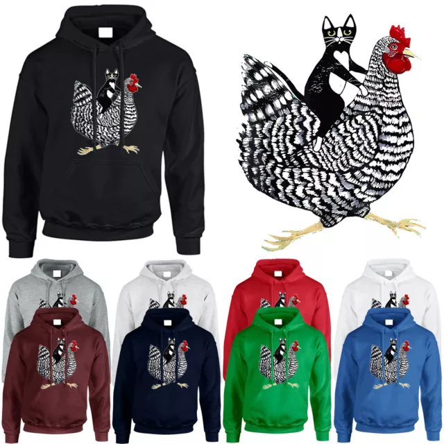 Tuxedo Cat on a Chicken Mens Hoodie Funny Novelty Unisex Gift Hoody