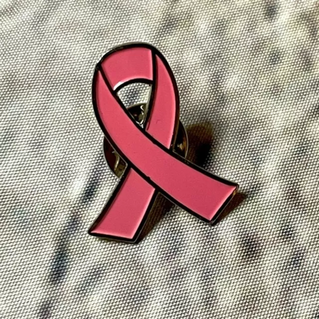 Avon Breast Cancer Awareness Pink & Silvertone Ribbon Tac Pin enamel Brooch 1"