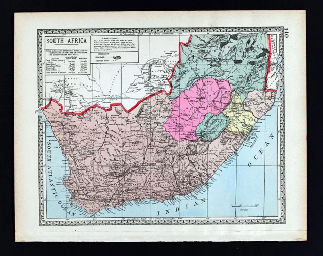 1901 Tunison Map South Africa Cape Colony Orange Free Zululand Natal Transval
