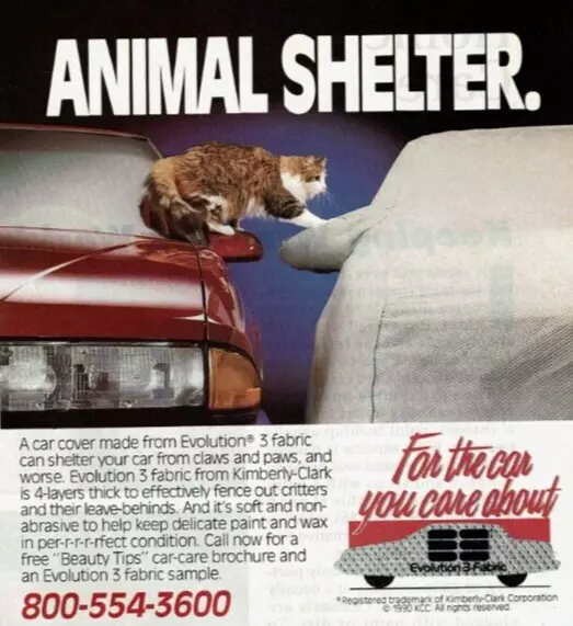 1990 Vintage Print Ad Animal Shelter Cat Evolution 3 Fabric For the Car You Care