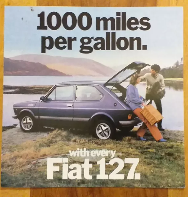 Fiat 127 car sales marketing brochure foldout 1979/81 dealers stamp onthe rear