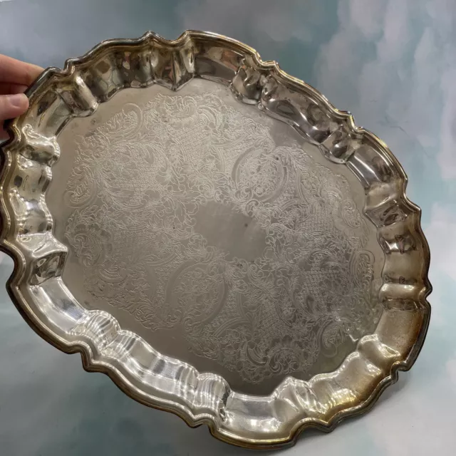 Vtg. Leonard Ep Silverplate Filigree Footed Oval Scalloped Tray/Platter 14x11”