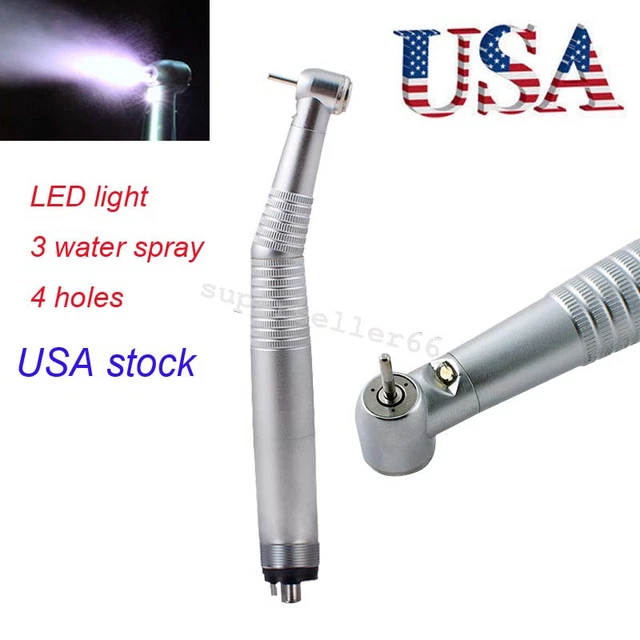 Denshine High Speed dental LED Handpiece Push button 4 hole 3Water turbine FDA
