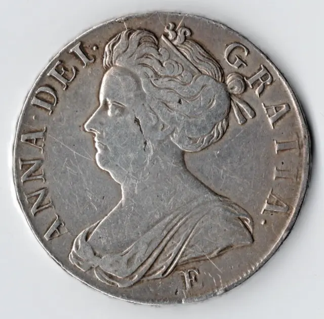 1707 Queen Anne Silver Crown Coin Edinburgh 'E' Sexto Fine Condition S3600 M254