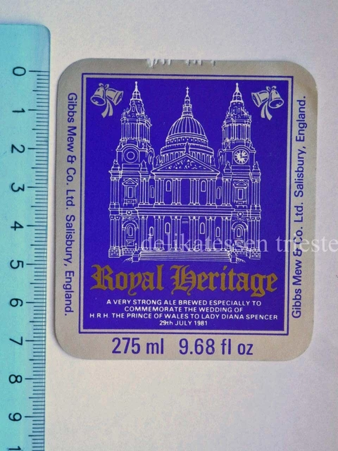 BIRRA ROYAL HERITAGE bier beer Salisbury England vecchia ETICHETTA LABEL vintage
