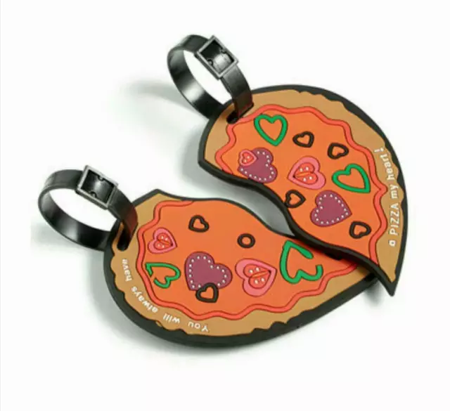 Betsey Johnson His & Hers Rubber Luggage Tag Set - Heart-Shaped Pizza #6157