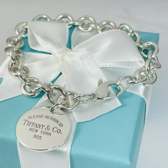 Please Return to Tiffany LARGE 8.75" Round Tag Charm Bracelet FREE Shipping