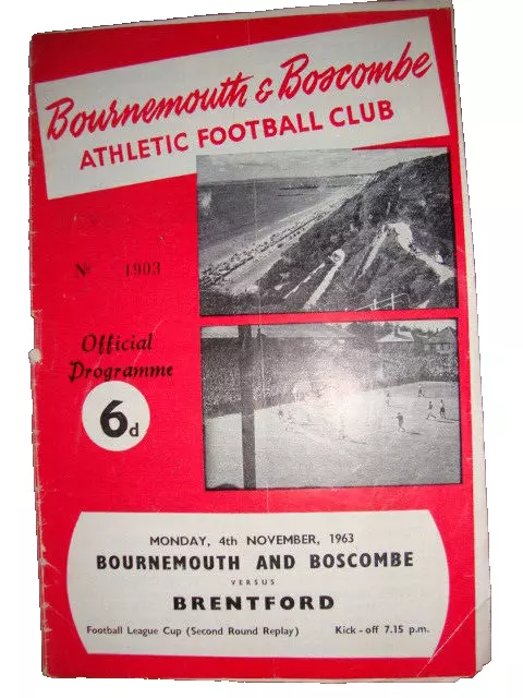 1963/4 Bournemouth & Boscombe v Brentford  Football League Cup 2nd Round Replay