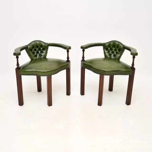 Pair of Antique Georgian Style Leather and Mahogany Armchairs