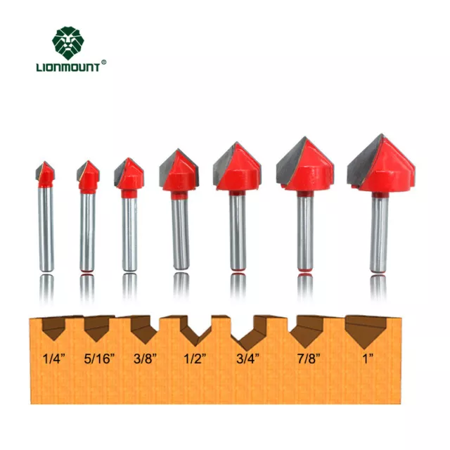 1/4"(6.35mm) Shank V Groove Router Bit Carbide, 90 Degree, 1/4"-1" Cutting Dia.