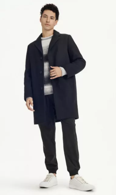 NWT DKNY Men Size 3X Tall Premium Fabric Blue Wool Blend Notch Collar Coat $395