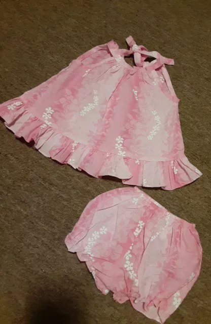 Kole Kole Hawaiian Tropical Girls Dress and Fabric Diaper Cover Pink Size 3-6 mo