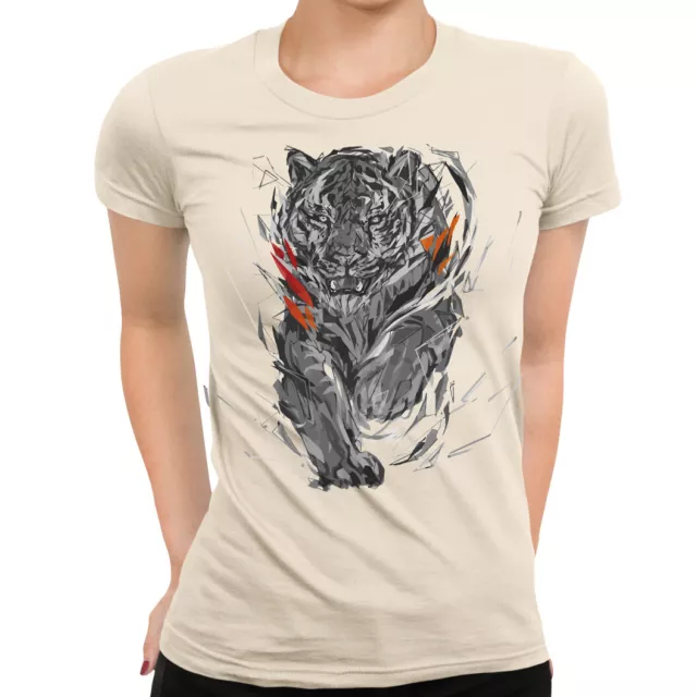 Tiger Drawing Geometric Womens T-Shirt | Screen Printed - Ladies Top