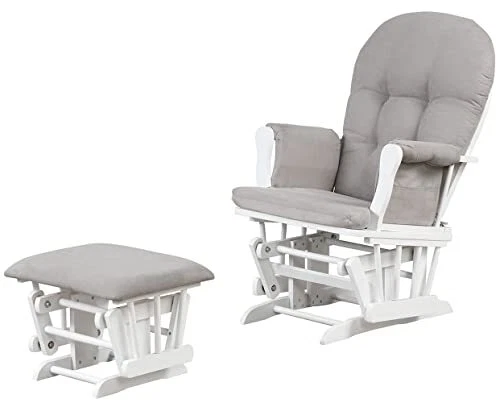 Grayson Glider and Ottoman with Arm Rest ,White with Gray