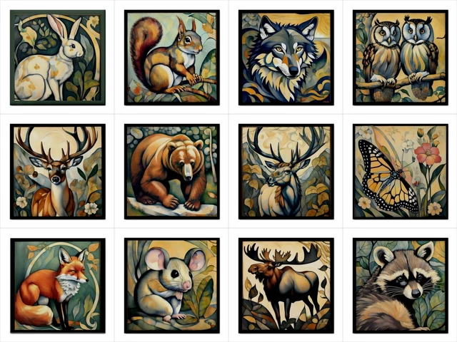 Ceramic Tile Set Forest Animals Art 12 Decorative Backsplash Tiles Lot