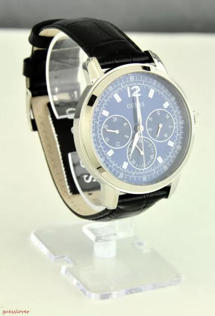 FREE Ship USA Men Prime Watch GUESS Black Leather Steel Classic New Stylish