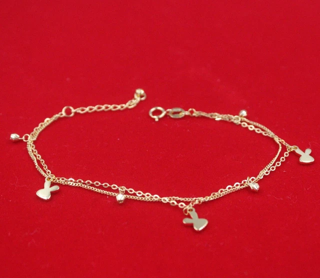 Pure 18K Yellow Gold Chain Women Rabbit Head Curb O Link Bracelet 2.6-2.8g