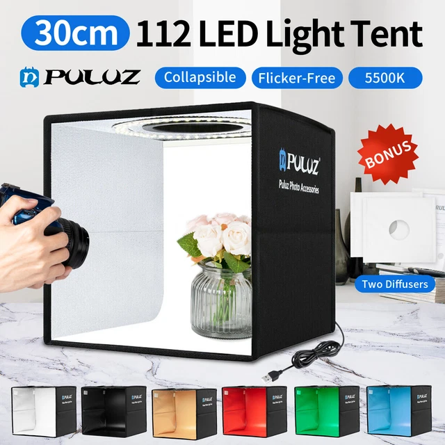 Estudio fotográfico de 12"" luz LED espacio tienda de fondo cubo caja fotografía iluminación