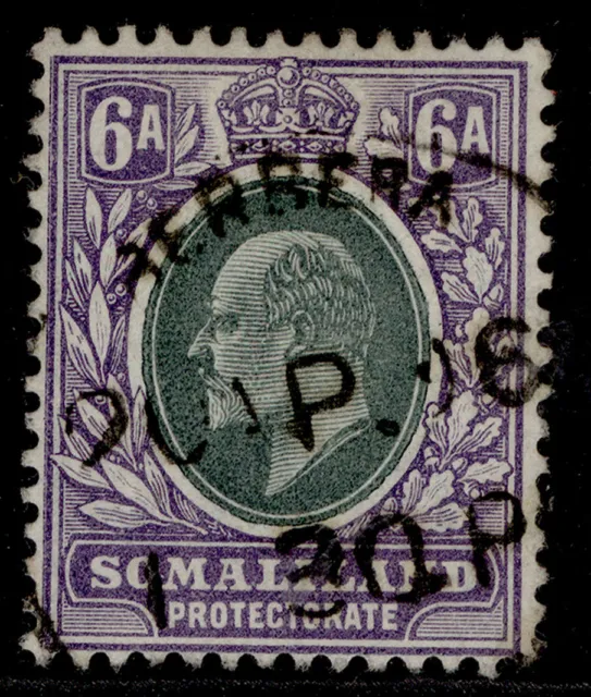 SOMALILAND PROTECTORATE EDVII SG38, 6a green/violet VERY FINE USED. Cat £20. CDS