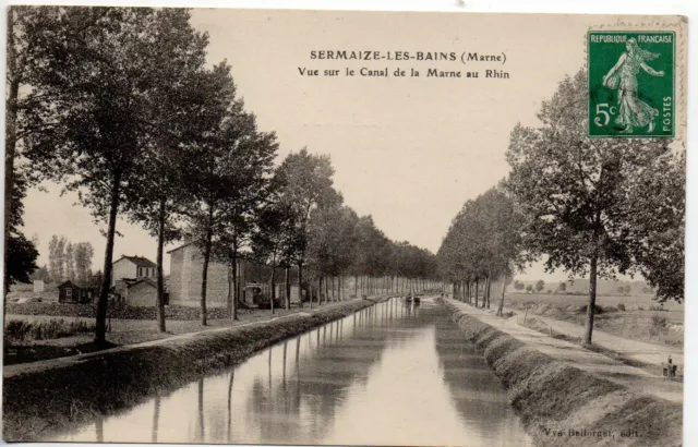 SERMAIZE LES BAINS - Marne - CPA 51 - le canal de la Marne au Rhin Péniche