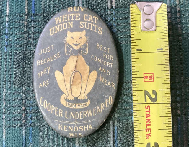 Antique White Cat Union Suits Celluloid Pocket Mirror Kenosha Cooper Underwear