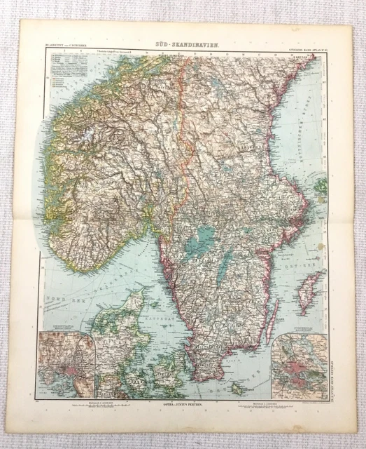 1907 Antique Map of Scandinavia Sweden Norway Denmark Stockholm Christiania