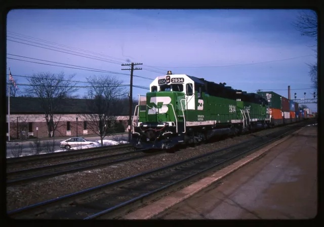 Railroad Slide - Burlington Northern #2934 Locomotive 1990 Hinsdale IL Train
