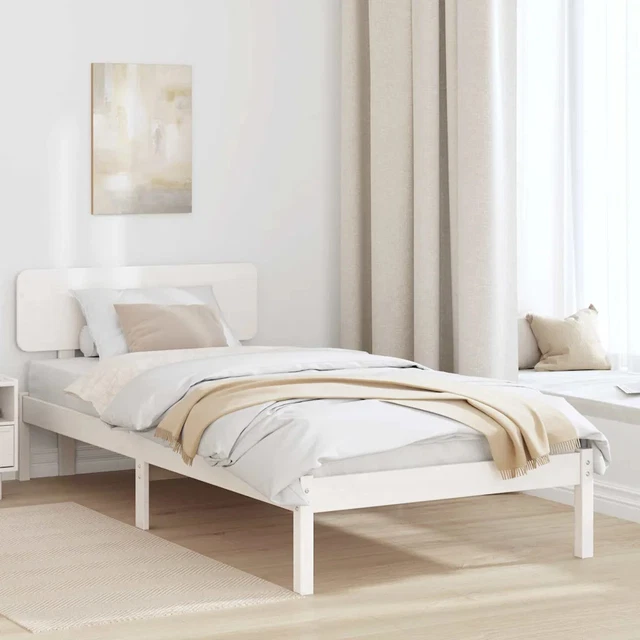 BED FRAME WITH Headboard White 90 x 190 cm Solid pine wood vidaXL £131. ...