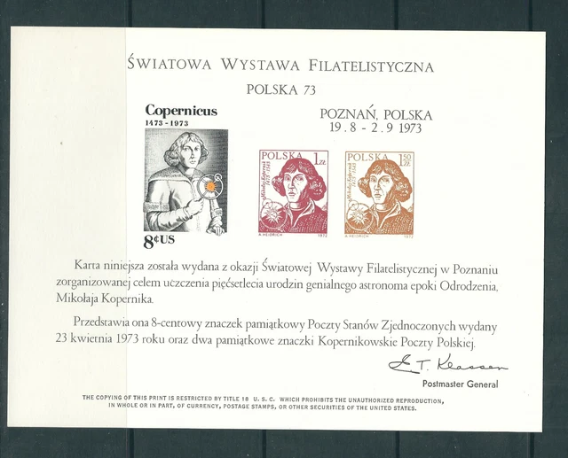 UNITED STATES 1973 SOUVENIR CARD issued for POLSKA 73 VF condition MNH