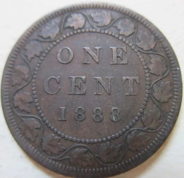 1888 Canada Large Cent Coin. VF BETTER GRADE PENNY Victoria 1p 1c (CR, C621)