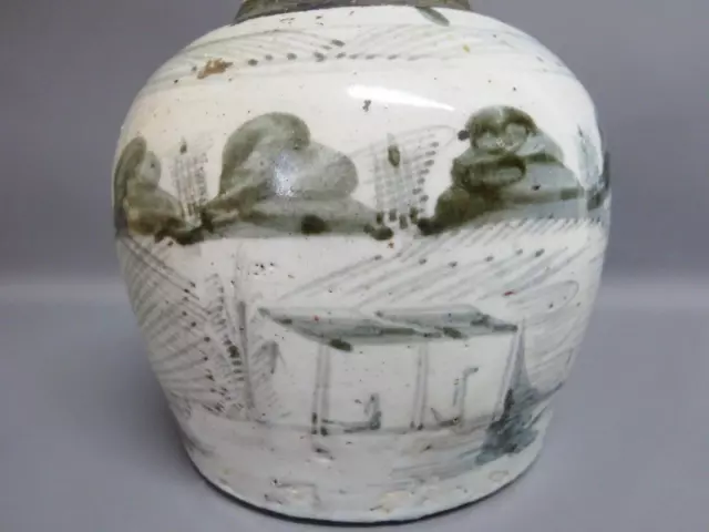 Antique Chinese Late Ming Dynasty Ginger Vase/Guan coastal Scene 17th Century 2