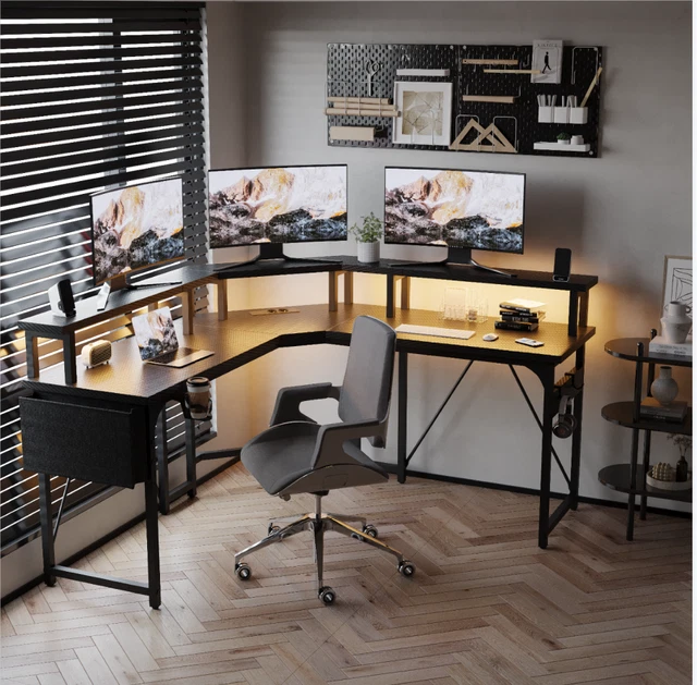 GUNJI L-SHAPE COMPUTER Desk Corner Office Workstation Study Desk With ...