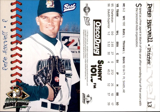 Pete Harvell 1997 Best South Bend Silver Hawks #13 Card *AutographDen*