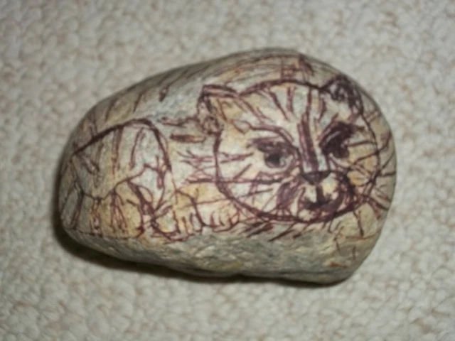Cher Shaffer1983PAINTED Art CAT on GRANITE ROCK Untrained Folk Artist APPALACHIA