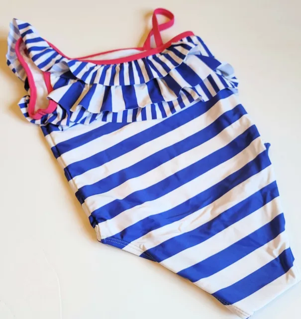 Gymboree 5-6 Girls Swim Shop Blue Striped Ruffle Swimsuit NWT Bathingsuit 2