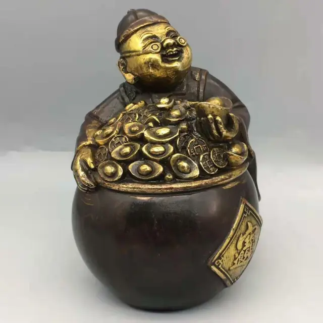Chinese Copper Gilt Handmade Exquisite Figure Statue 2625