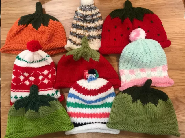 9 Hand Made Baby Beanies Brand New Lot Brand New