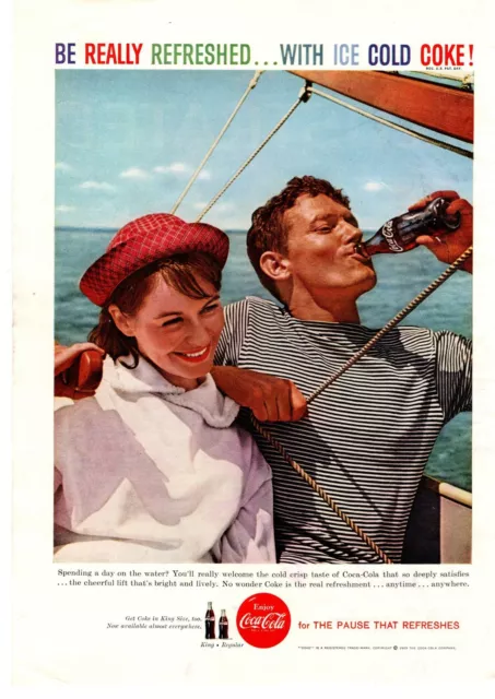 1959 Coca Cola Be Really Refreshed With Ice Cold Coke Sailboat Hat Soda Print Ad