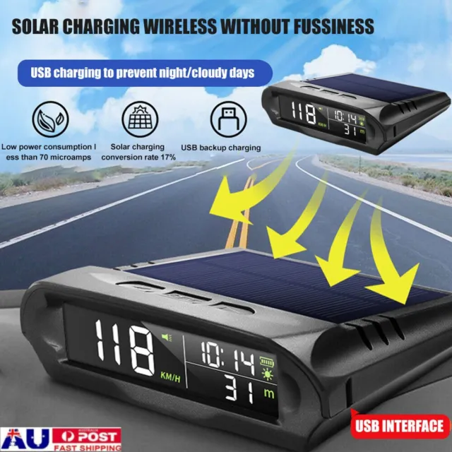 Digital GPS Speedometer Wireless Car HUD HEAD-UP Display Solar Panel Universal