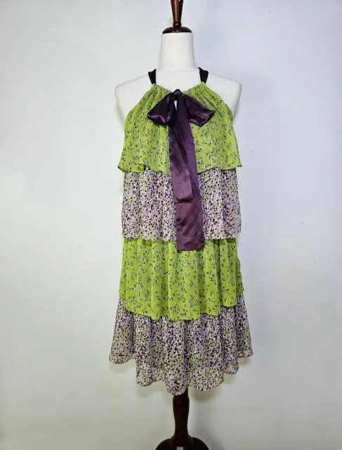 Allen B by Allen Schwartz Floral Tiered Ruffle Ribbon Tie Dress Size 14 Large