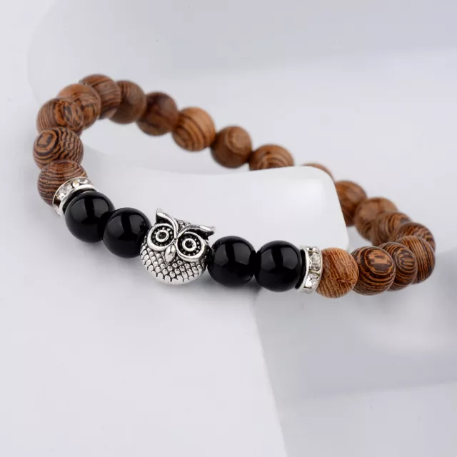 Natural Stone Owl Bracelet For Men Fashion Wood Lucky Energy Bracelet for Women
