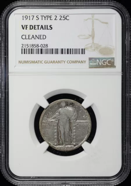 1917-S Type 2 Standing Liberty Quarter NGC VF Details Cleaned