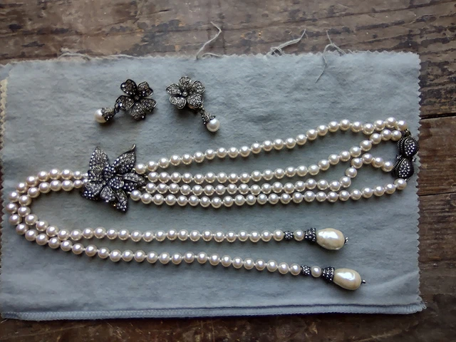 Heidi Daus 16" Double-Strand Faux Pearl, Flower Necklace w/Matching Earrings