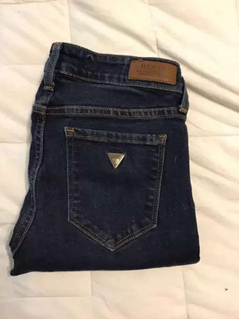 Gently Worn Ladies Blue Denim Guess Jeans Power Skinny Low Size 28