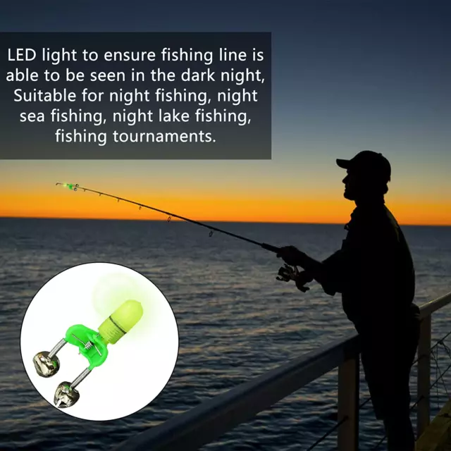 10/40 PC LED Night Fishing Bite Bait Alarm 2 Bells Light Rod Tip Clip Alert Ring 3