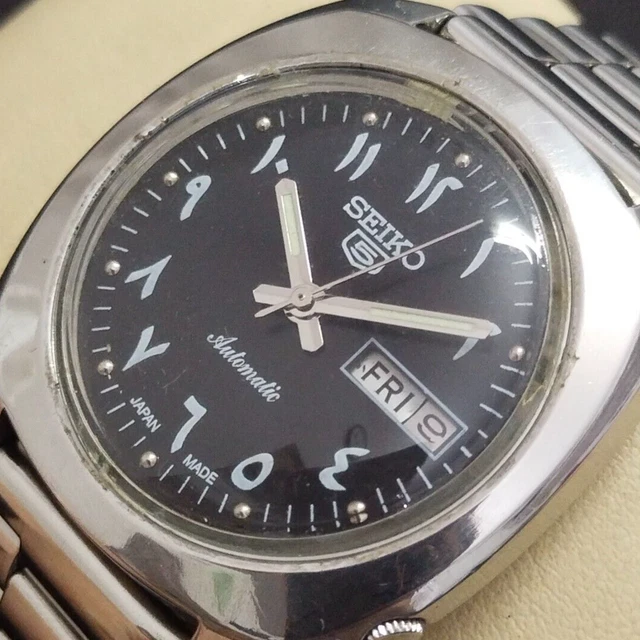 VINTAGE SEIKO 5 Automatique Cadran Noir Montre Pour Homme Chiffres Arabes EUR 60,00 PicClick FR