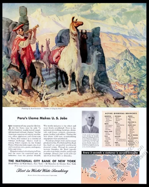 1946 llama herd Peru Karl Godwin art Citibank vintage print ad
