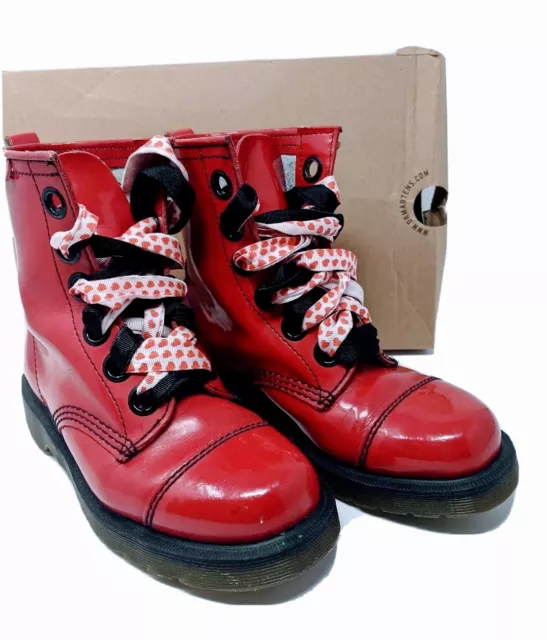 DR MARTENS AIRWAIR GRACE Patent Red Leather Boots UK 5 Hearts