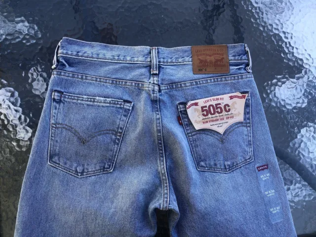 Levis 505 C Men 30 x 32 Slim Straight Blue Jeans Light Wash DEFECT
